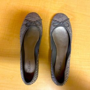Kelly & Katie Grey and White Stripe Ballet Flats
